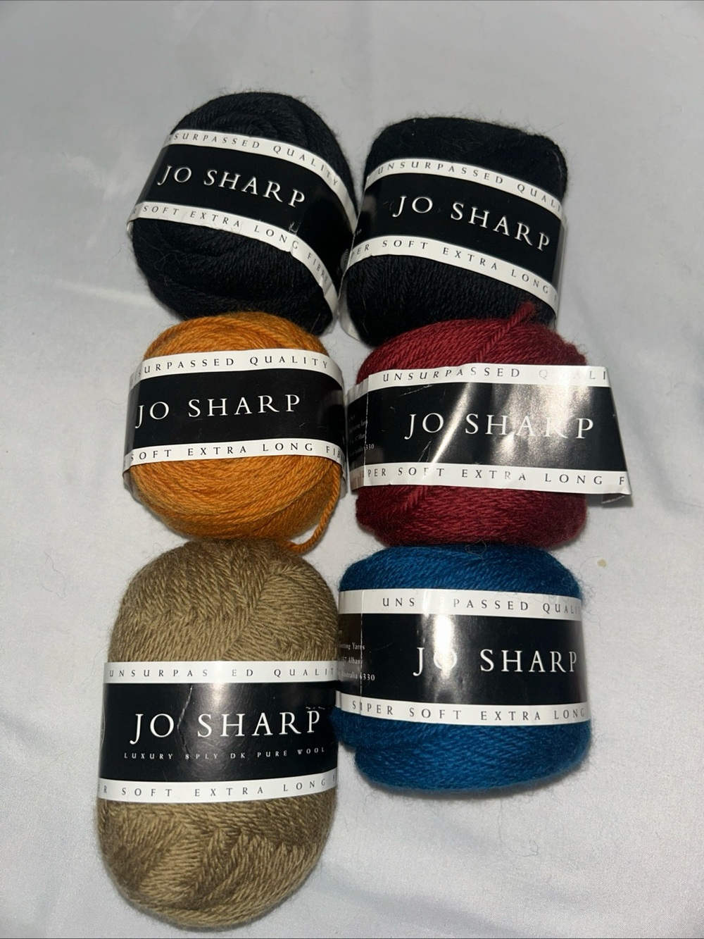 Jo Sharp Wool Yarn Lot Of 8 Mixed Skeins Black Yellow Red Tan Blue